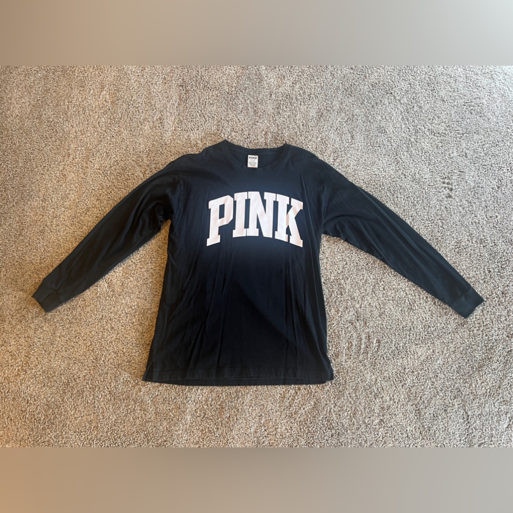 PINK Victoria's Secret Black Long Sleeve Tee with Bold Lettering